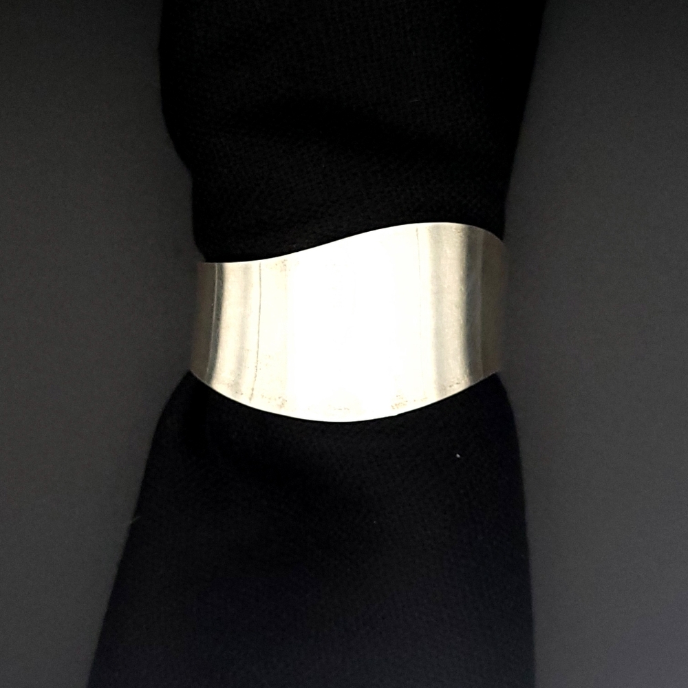 Vintage Sterling Silver ATI 925 Mexico Modernist Wavy Sculptural Cuff Bracelet